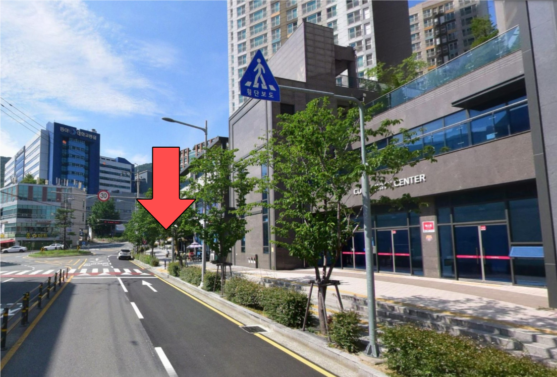 구덕캠퍼스 탑승위치 — 동아대학교 병원 후문(브라운스톤 커뮤니티센터 입구)